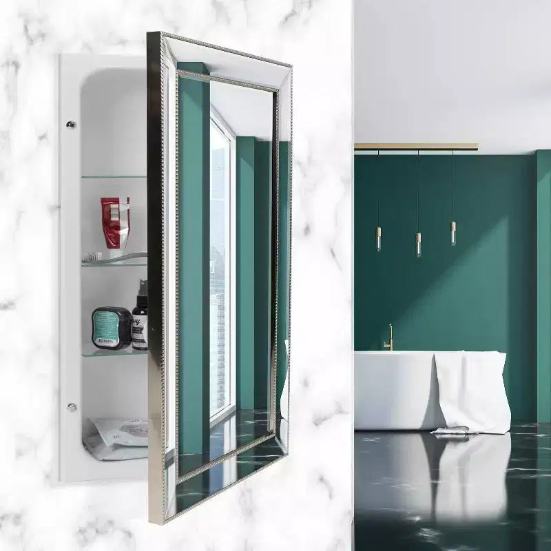 Metro Beaded Armadietto dei Medicinali a Incasso 16" x 26" - Head West: Montaggio a Parete, Cornice in Polistirolo, 3 Ripiani
