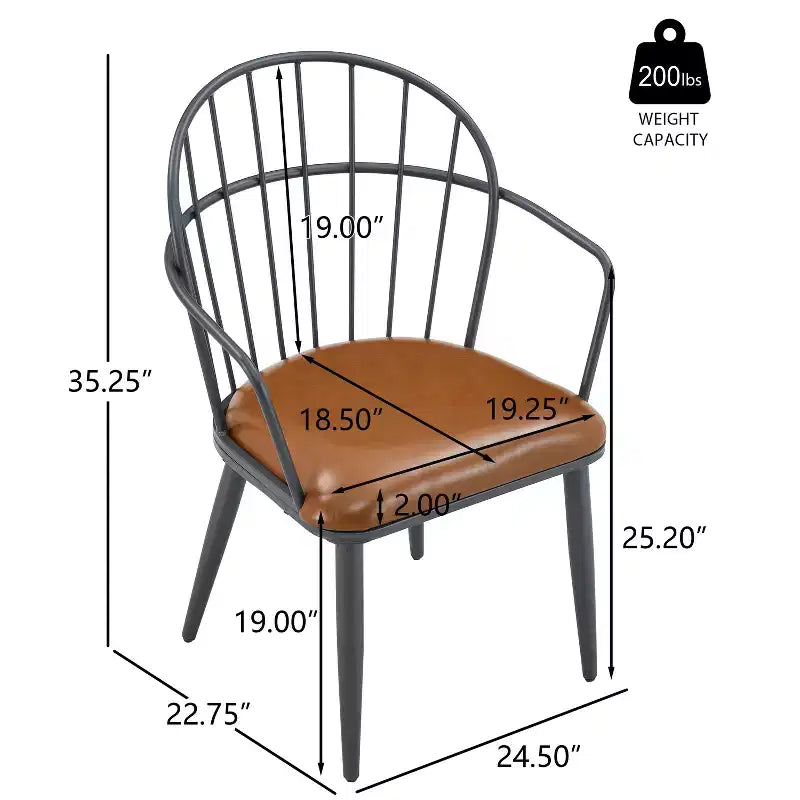 Sedie da pranzo moderne in similpelle con gambe in metallo (set da 2), marrone/nero