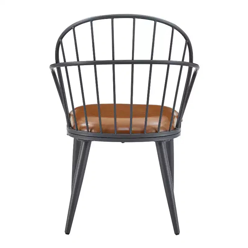 Sedie da pranzo moderne in similpelle con gambe in metallo (set da 2), marrone/nero
