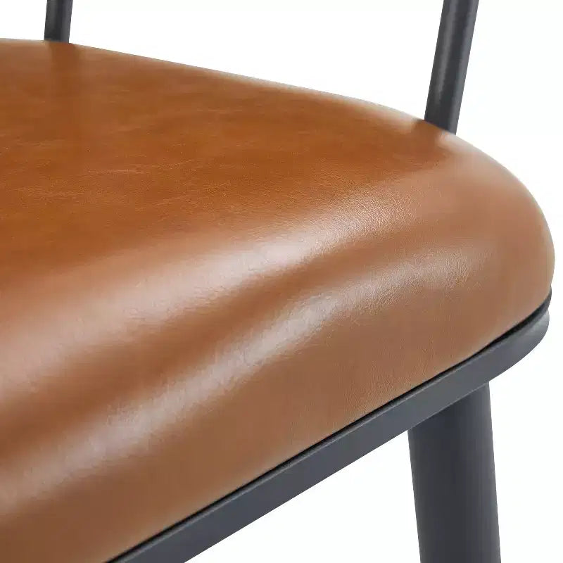 Sedie da pranzo moderne in similpelle con gambe in metallo (set da 2), marrone/nero
