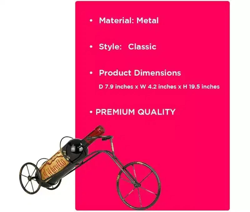 Portabottiglie Classico Vintage a Forma di Bicicletta, Porta Bottiglie Singolo da Appoggio, Organizer per Vino a Forma di Bicicletta per Top Cucina e Tavolo