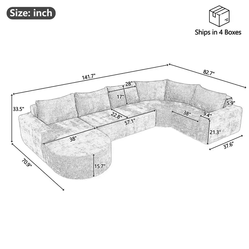 Divano modulare oversize da 142 W, divani componibili a nuvola imbottiti per soggiorno
