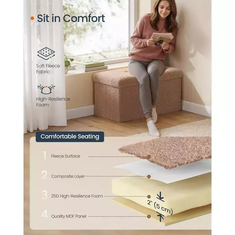 Panca Contenitore Ottomana, Cassapanca, 38 x 76 x 38 cm, Panca da Fondo Letto, Carico Massimo 300 kg