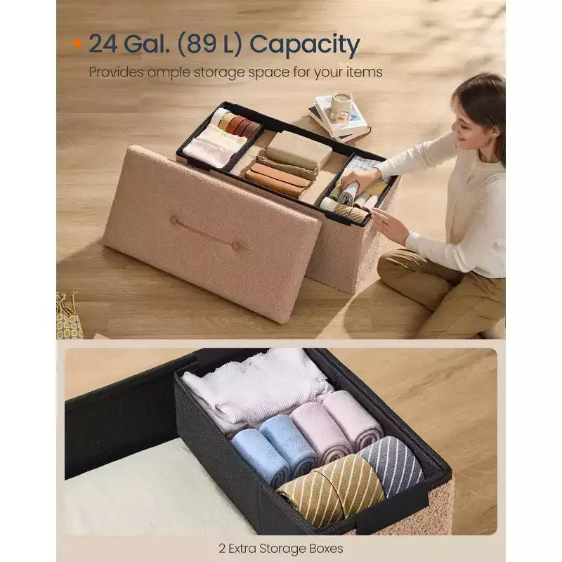 Panca Contenitore Ottomana, Cassapanca, 38 x 76 x 38 cm, Panca da Fondo Letto, Carico Massimo 300 kg
