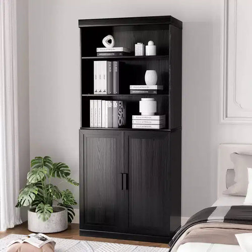 36x31x16 Mobiletto d'accento in legno con ripiano regolabile, armadietto nero