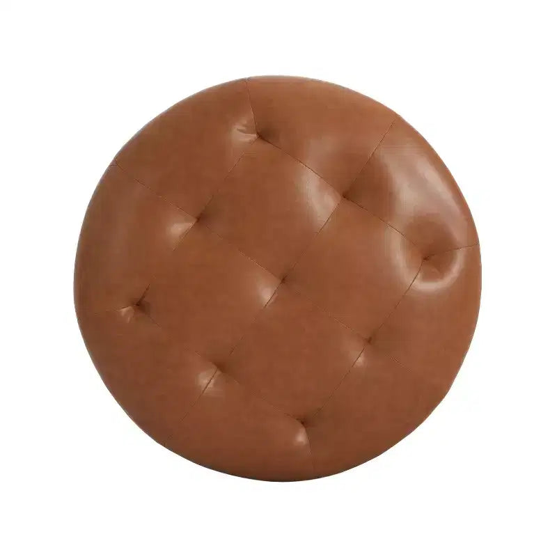 Pouf rotondo moderno in similpelle trapuntata Rafael, marrone chiaro
