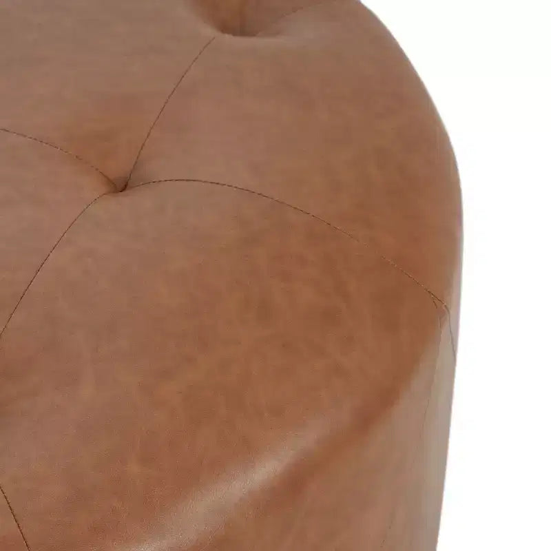 Pouf rotondo moderno in similpelle trapuntata Rafael, marrone chiaro