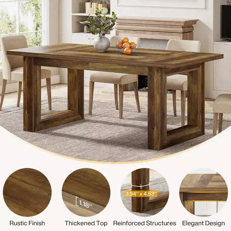 Tavolo da Pranzo Rustico per 4-6 Persone, Tavolo da Cucina in Legno da 160 cm, Tavolo da Pranzo Rettangolare per Sala da Pranzo, Soggiorno, Cucina