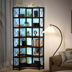 Libreria ad angolo a 7 ripiani con strisce luminose a LED IF076