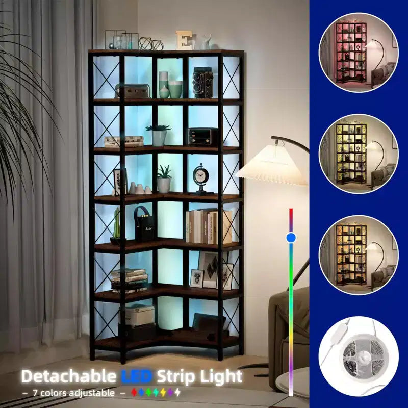 Libreria ad angolo a 7 ripiani con strisce luminose a LED IF076