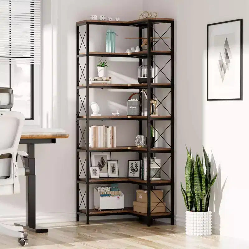 Libreria ad angolo a 7 ripiani con strisce luminose a LED IF076