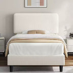 Yaheetech Upholstered Bed Frame with Adjustable Headboard and Mattress Foundation with Wooden Slat Support