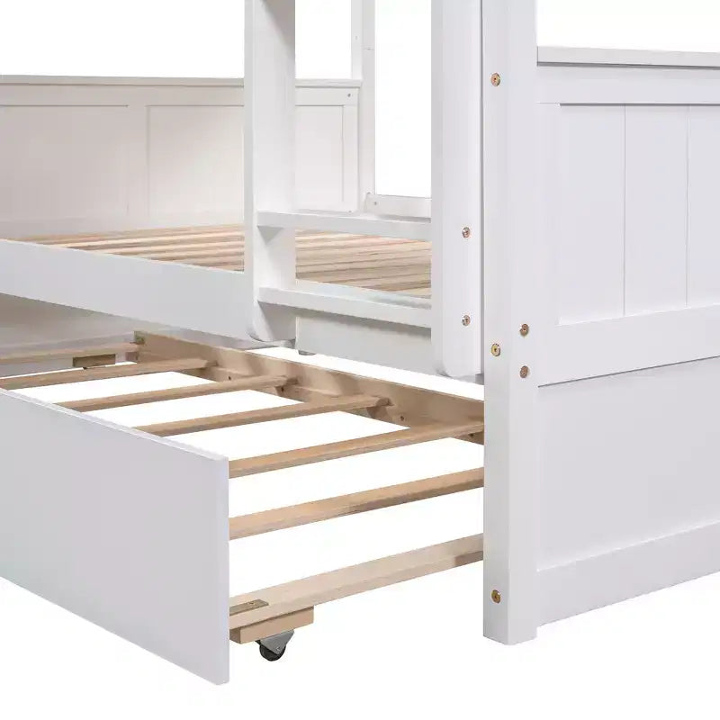 Letto a castello in legno Whisen, piazza e mezza su piazza e mezza, con letto estraibile singolo