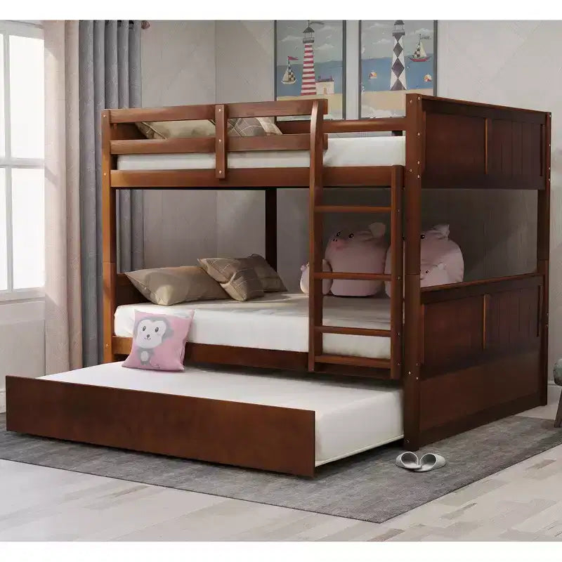 Letto a castello in legno Whisen, piazza e mezza su piazza e mezza, con letto estraibile singolo