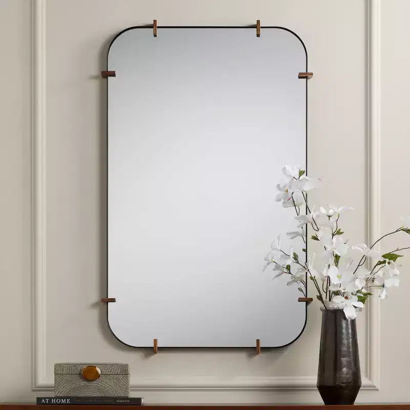 Specchio da parete Radius 24 x 38 nero con bordo arrotondato