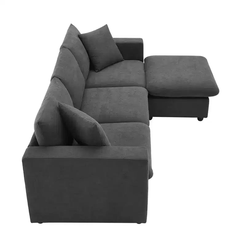 Divano sezionale a L in tessuto 101 con pouf