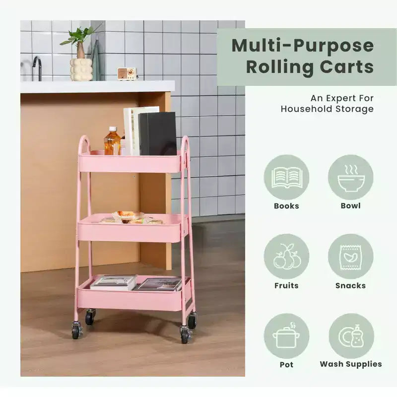Carrello da Stoccaggio a 3 Livelli, Carrello Mobile Premium in Metallo con Ruote Bloccabili, Organizzatore Definitivo per Ogni Stanza della Casa