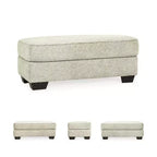 Pouf ottomano rivestito in ciniglia color sabbia per soggiorno