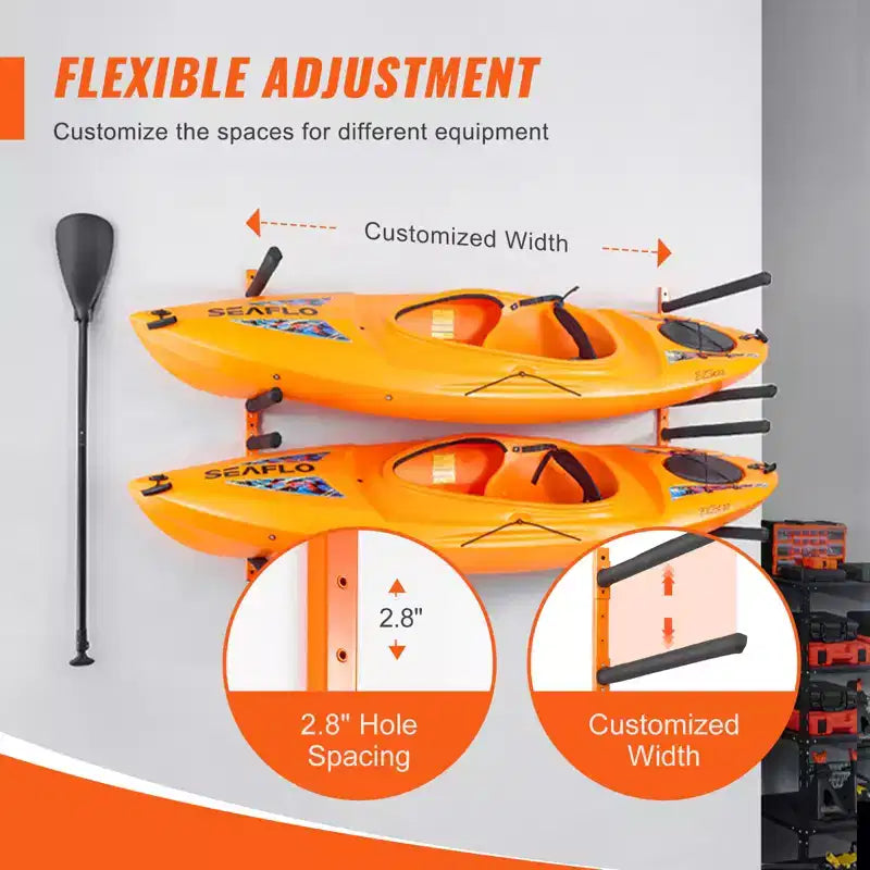 VEVOR Supporto a muro per kayak, porta kayak a parete a 4 posti per kayak, canoa, tavola da paddle, ganci per kayak con bracci imbottiti regolabili