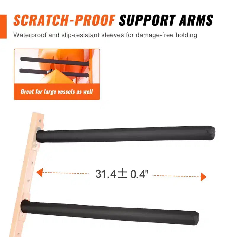 VEVOR Supporto a muro per kayak, porta kayak a parete a 4 posti per kayak, canoa, tavola da paddle, ganci per kayak con bracci imbottiti regolabili