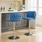MAYEERTY Tabourets de Bar Pivotants - Hauteur d'assise réglable, base chromée, revêtement en PU, dossier entièrement capitonné, bleu, lot de 2