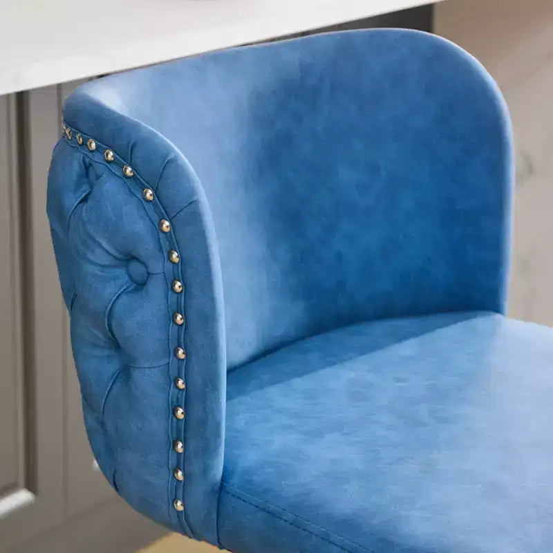 MAYEERTY Tabourets de Bar Pivotants - Hauteur d'assise réglable, base chromée, revêtement en PU, dossier entièrement capitonné, bleu, lot de 2