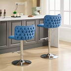 MAYEERTY Tabourets de Bar Pivotants - Hauteur d'assise réglable, base chromée, revêtement en PU, dossier entièrement capitonné, bleu, lot de 2