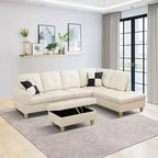 Cream Fabric L-Shaped Corner Sofa with Chaise Lounge