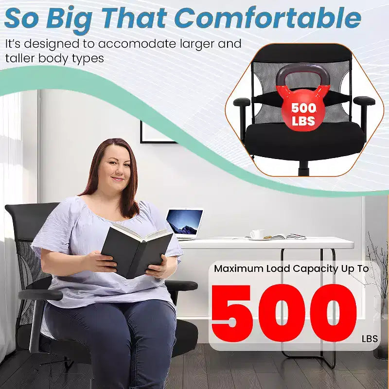 FDW Sedia da ufficio 500 libbre Grande e alta Sedia da computer con seduta ampia, Nera