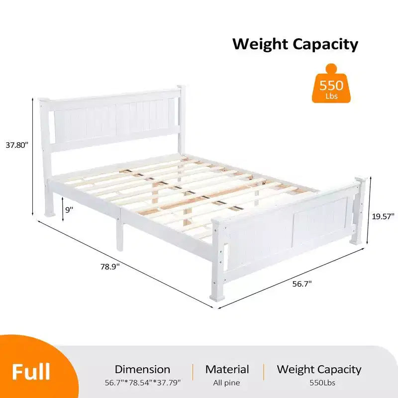Karl Home Struttura Letto in Legno Matrimoniale con Testiera, Piattaforma Letto, Bianco