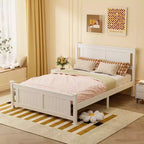 Karl Home Struttura Letto in Legno Matrimoniale con Testiera, Piattaforma Letto, Bianco