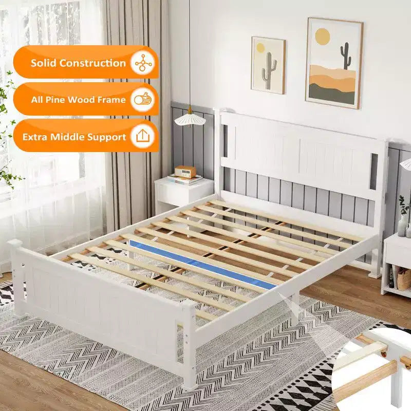 Karl Home Struttura Letto in Legno Matrimoniale con Testiera, Piattaforma Letto, Bianco