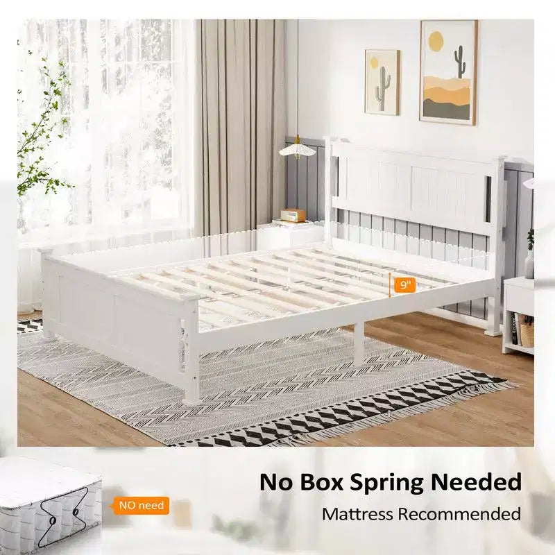 Karl Home Struttura Letto in Legno Matrimoniale con Testiera, Piattaforma Letto, Bianco