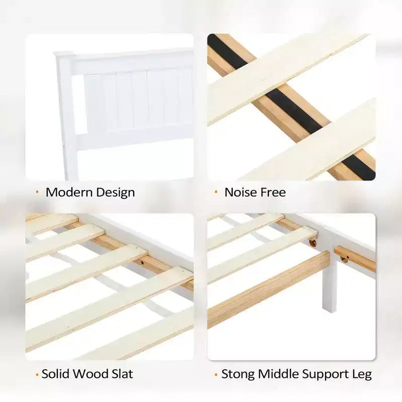 Karl Home Struttura Letto in Legno Matrimoniale con Testiera, Piattaforma Letto, Bianco