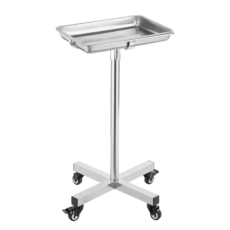 VEVOR Mayo Stand, Stainless Steel Mayo Tray, Load Capacity up to 35 lbs, Adjustable Height 25.2-39.8, Medical Tray on Wheels with Removable Tray