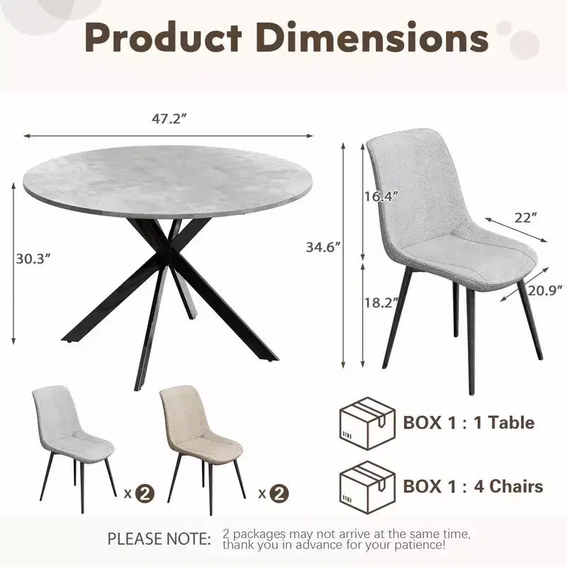 EROMMY Ensemble table à manger ronde 47.2, Table de cuisine moderne avec 4 chaises