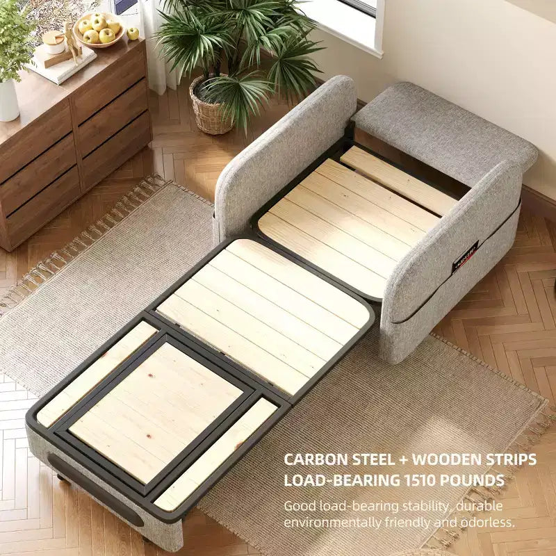 Divano Letto Estraibile Moderno Regolabile Luck Live con Tessuto in Lino Moderno per Soggiorno