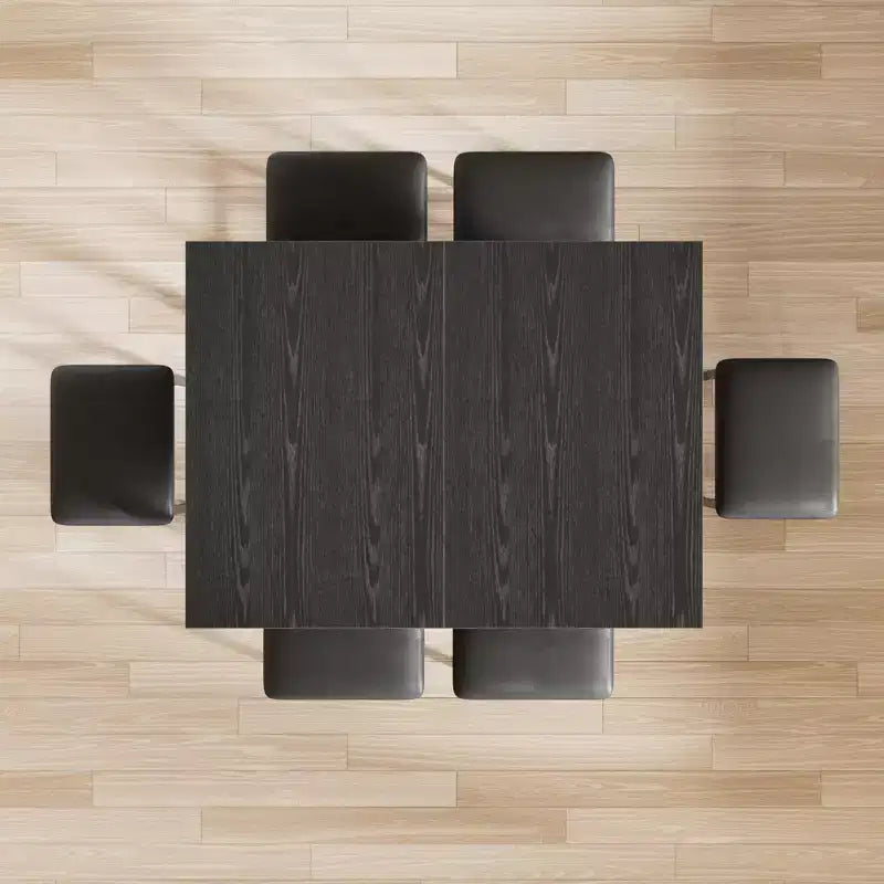 Set da tavolo da pranzo VECELO 7 pezzi con 6 sgabelli, tavolo da cucina allungabile da 160 cm con struttura in metallo, per piccoli spazi, nero