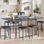 Set da tavolo da pranzo VECELO 7 pezzi con 6 sgabelli, tavolo da cucina allungabile da 160 cm con struttura in metallo, per piccoli spazi, nero
