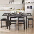 Set da tavolo da pranzo VECELO 7 pezzi con 6 sgabelli, tavolo da cucina allungabile da 160 cm con struttura in metallo, per piccoli spazi, nero