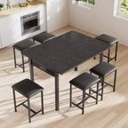 Set da tavolo da pranzo VECELO 7 pezzi con 6 sgabelli, tavolo da cucina allungabile da 160 cm con struttura in metallo, per piccoli spazi, nero