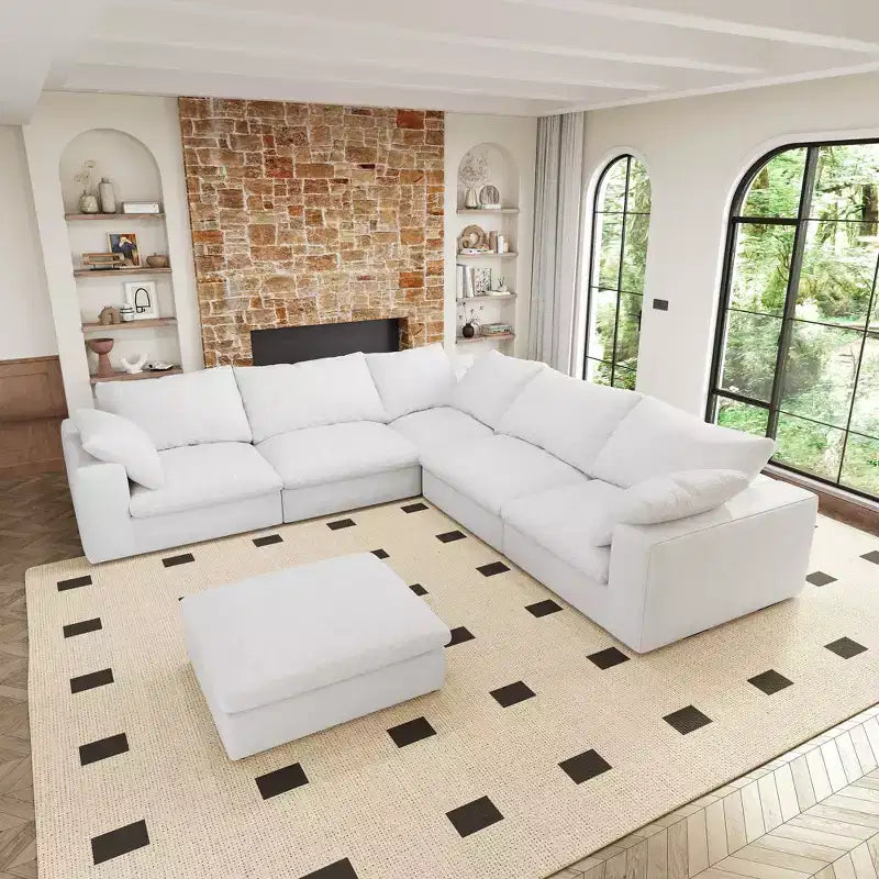 Grand canapé modulaire 160 Cloud avec poufs de rangement, canapé convertible 6 places à assise profonde pour salon 6 places