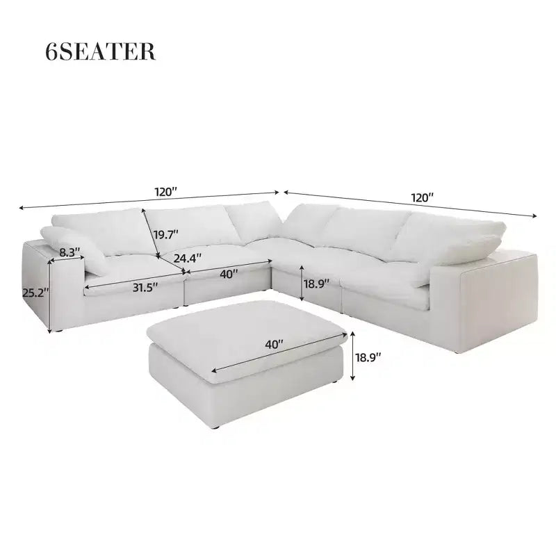Grand canapé modulaire 160 Cloud avec poufs de rangement, canapé convertible 6 places à assise profonde pour salon 6 places
