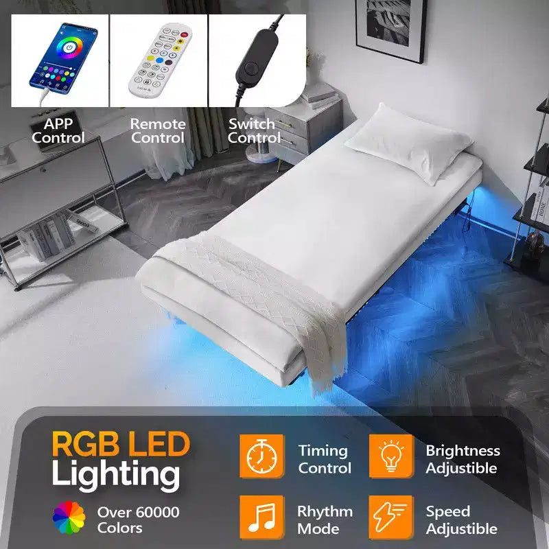 Lit Flottant Double Karl Home avec Station de Recharge USB et Lumière LED
