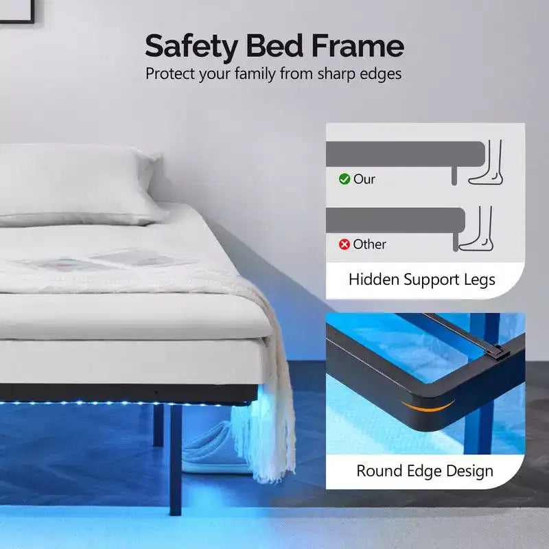 Karl Home Struttura letto matrimoniale galleggiante con stazione di ricarica USB e luce LED
