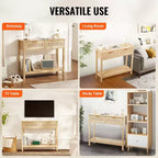 VEVOR Consolle in Rattan con 2 Cassetti Contenitori, Tavolo da Ingresso in Rattan con Ante Scorrevoli in Rattan Naturale, Tavolo Consolle Divano, Naturale