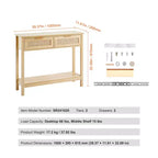VEVOR Consolle in Rattan con 2 Cassetti Contenitori, Tavolo da Ingresso in Rattan con Ante Scorrevoli in Rattan Naturale, Tavolo Consolle Divano, Naturale