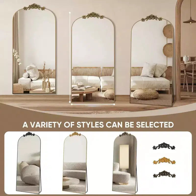 Specchio ad arco a figura intera 65x22 Specchio vintage in metallo stile barocco, oro antico