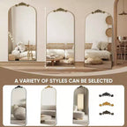 Specchio ad arco a figura intera 65x22 Specchio vintage in metallo stile barocco, oro antico