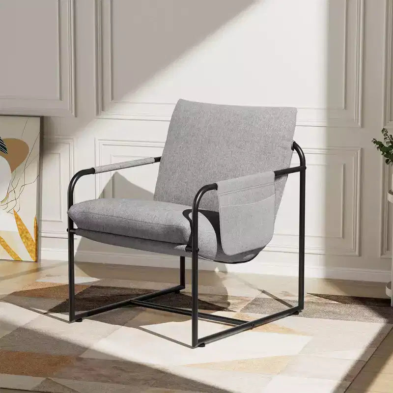 Hommpa Mid-century Accent Chair Ergonomic Linen Armchair with Side Pockets & Steel Frame Gray